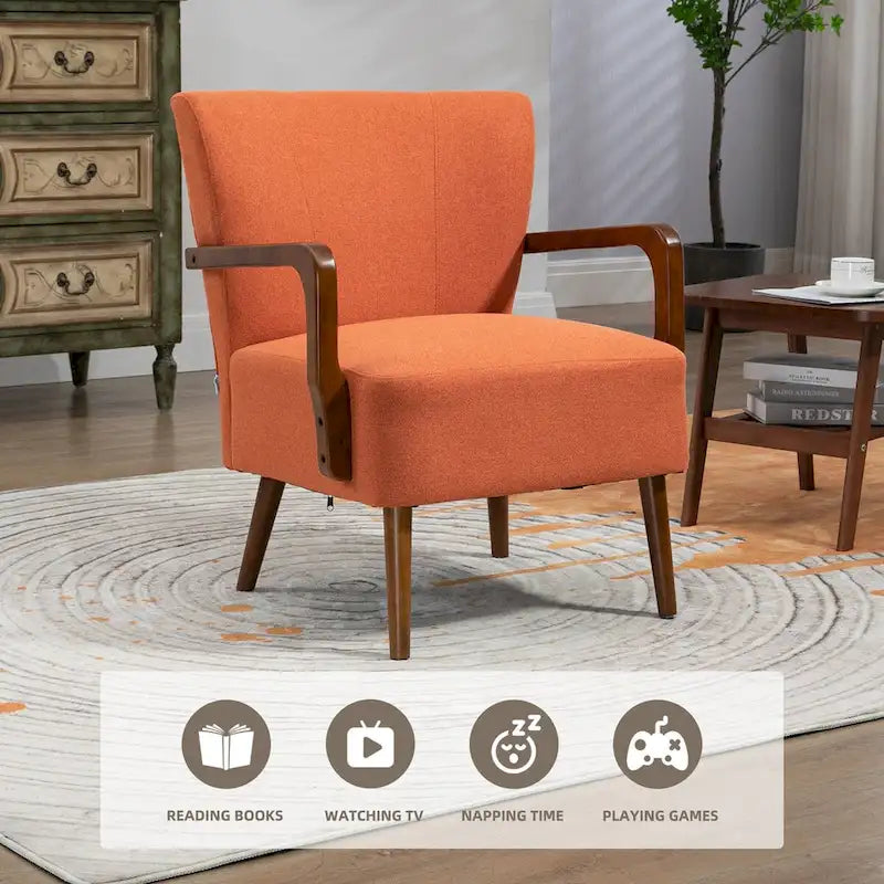 Jaune Moutarde / Beige / Orange / Gris Foncé / Café — Fauteuil en bois massif, une place