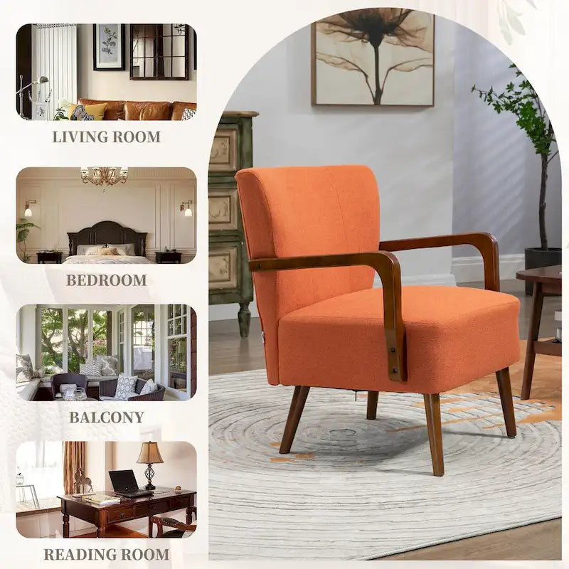 Jaune Moutarde / Beige / Orange / Gris Foncé / Café — Fauteuil en bois massif, une place