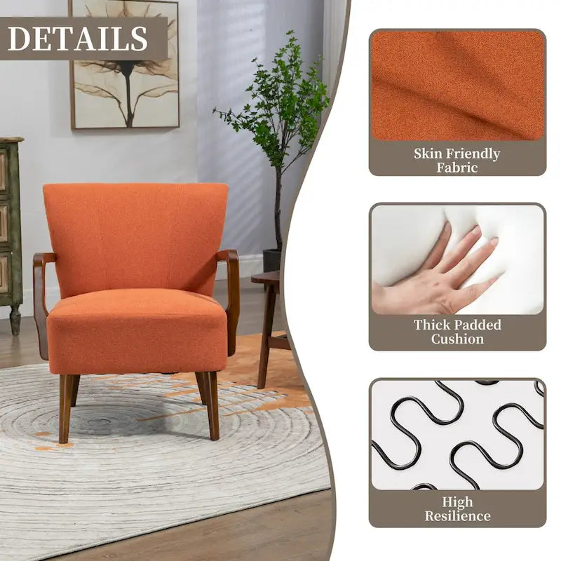 Jaune Moutarde / Beige / Orange / Gris Foncé / Café — Fauteuil en bois massif, une place