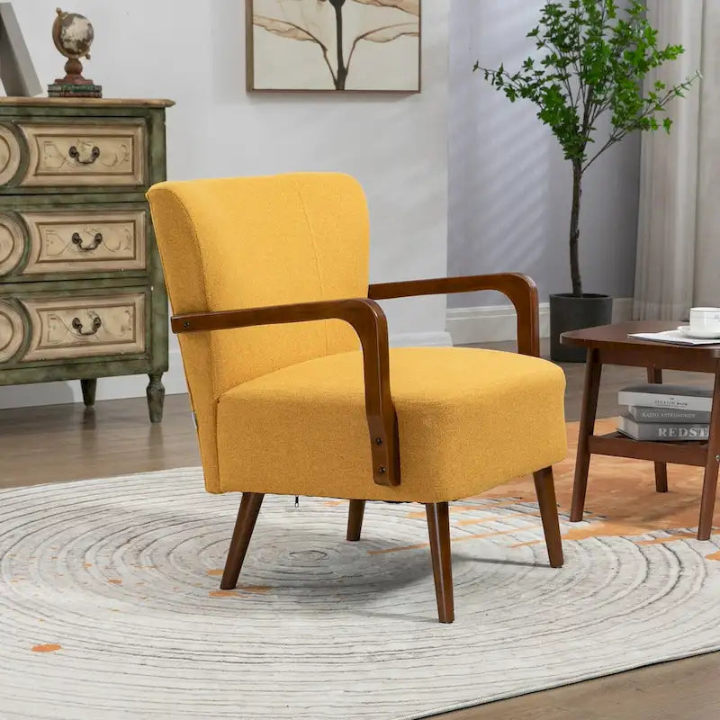 Jaune Moutarde / Beige / Orange / Gris Foncé / Café — Fauteuil en bois massif, une place