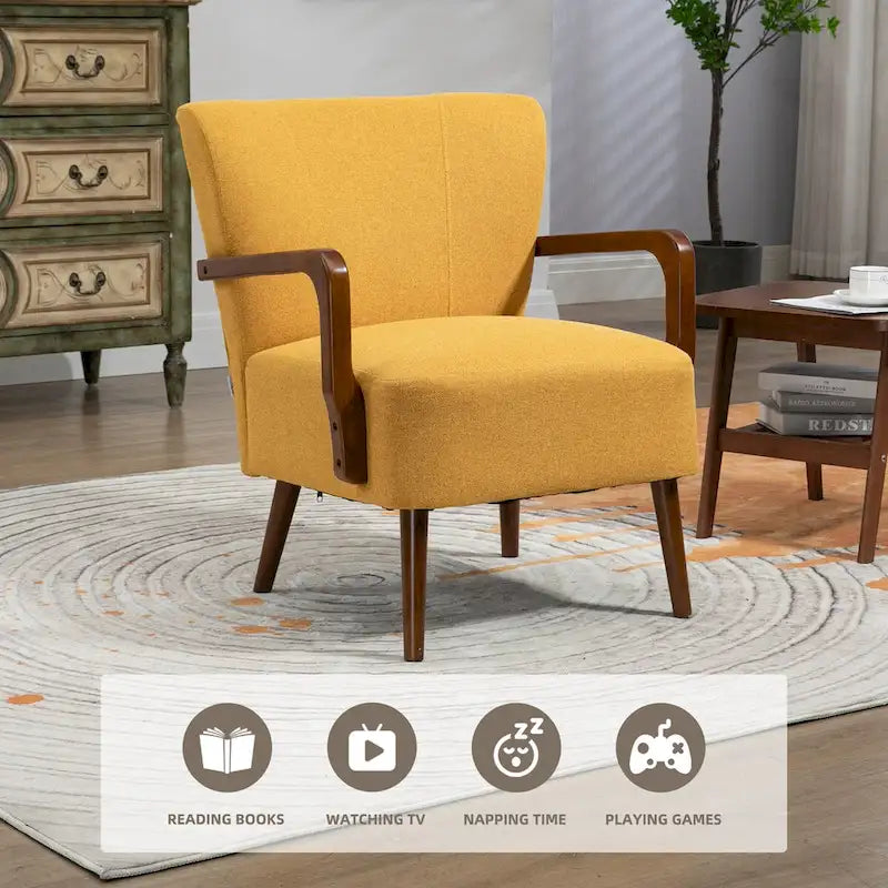 Jaune Moutarde / Beige / Orange / Gris Foncé / Café — Fauteuil en bois massif, une place