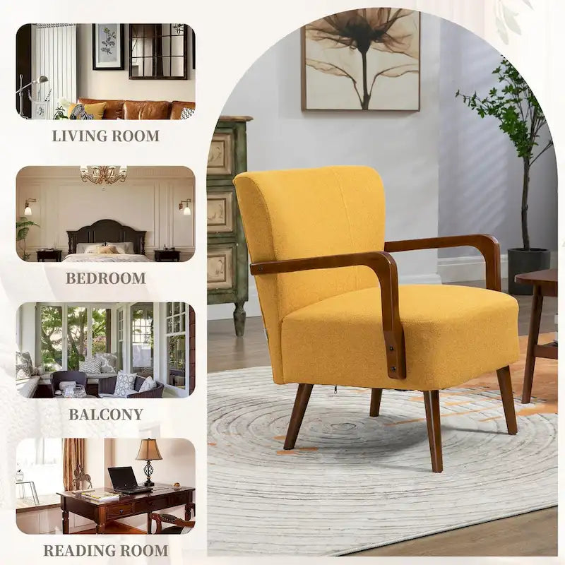 Jaune Moutarde / Beige / Orange / Gris Foncé / Café — Fauteuil en bois massif, une place