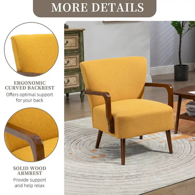 Jaune Moutarde / Beige / Orange / Gris Foncé / Café — Fauteuil en bois massif, une place