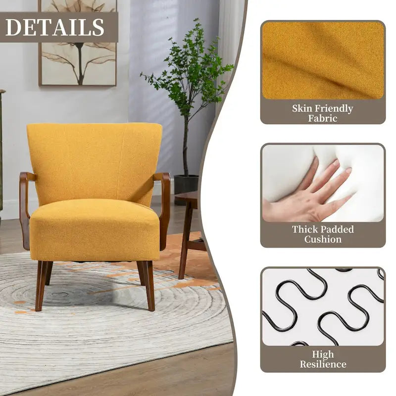 Jaune Moutarde / Beige / Orange / Gris Foncé / Café — Fauteuil en bois massif, une place