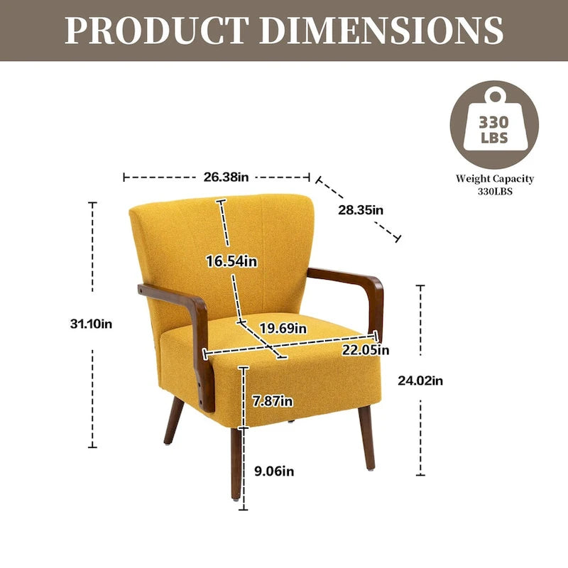 Jaune Moutarde / Beige / Orange / Gris Foncé / Café — Fauteuil en bois massif, une place