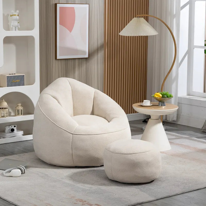 Pouf-fauteuil avec repose-pieds, une place, Gris / Bleu / Beige