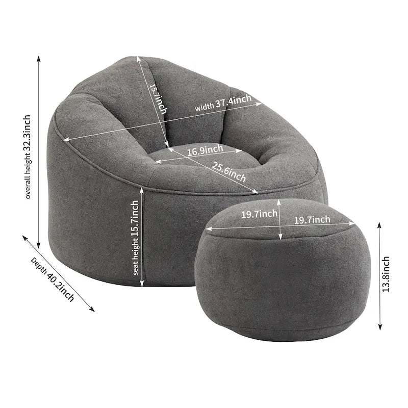 Pouf-fauteuil avec repose-pieds, une place, Gris / Bleu / Beige