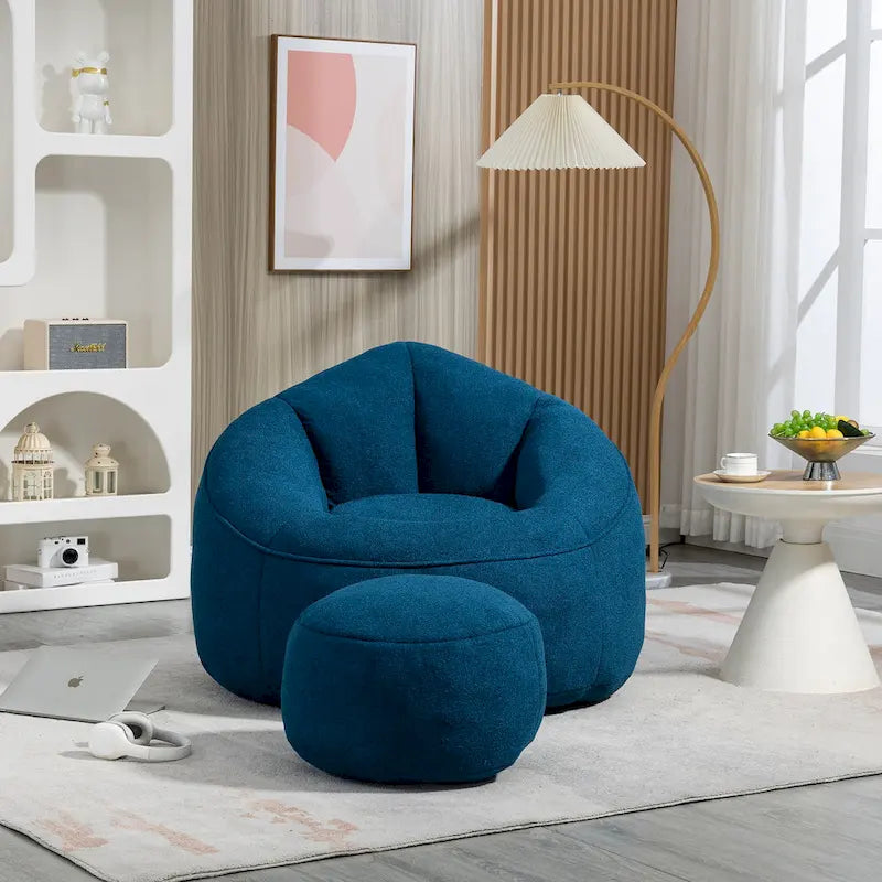 Pouf-fauteuil avec repose-pieds, une place, Gris / Bleu / Beige