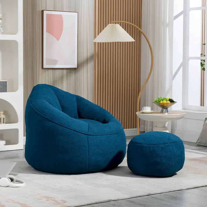 Pouf-fauteuil avec repose-pieds, une place, Gris / Bleu / Beige