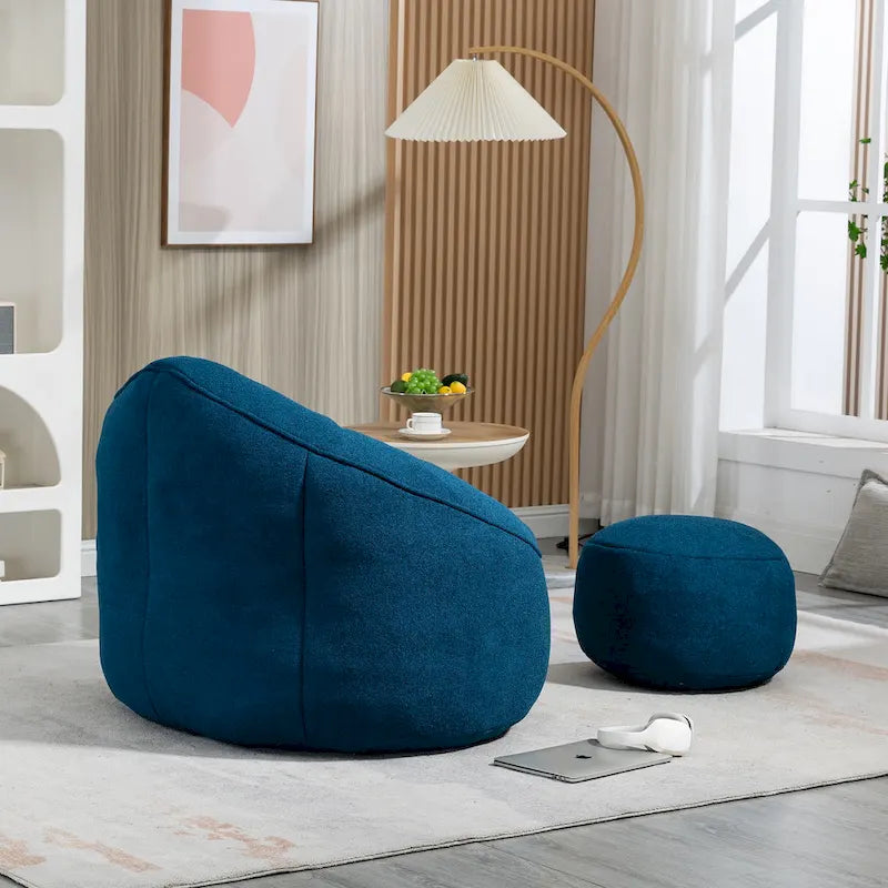 Pouf-fauteuil avec repose-pieds, une place, Gris / Bleu / Beige