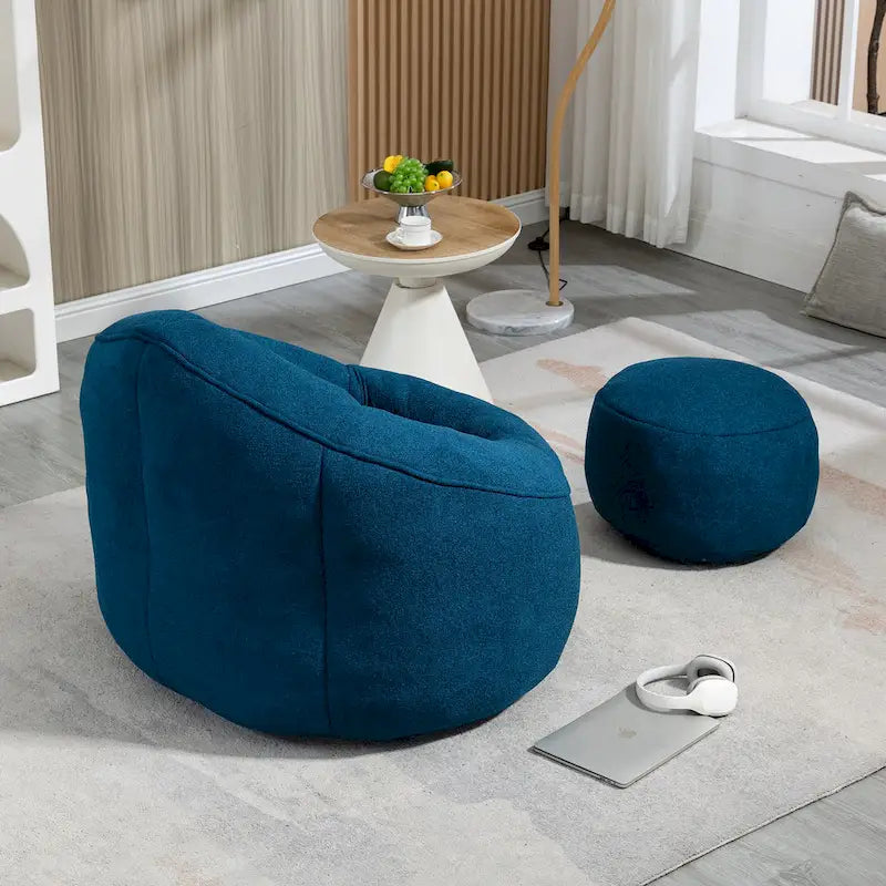 Pouf-fauteuil avec repose-pieds, une place, Gris / Bleu / Beige