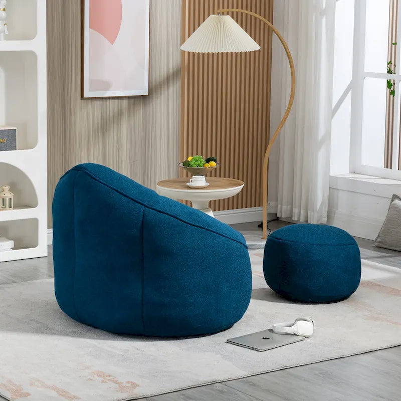 Pouf-fauteuil avec repose-pieds, une place, Gris / Bleu / Beige