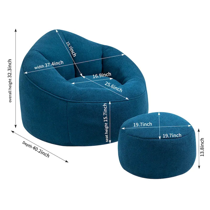 Pouf-fauteuil avec repose-pieds, une place, Gris / Bleu / Beige
