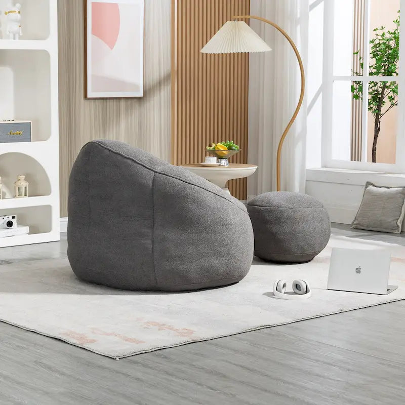 Pouf-fauteuil avec repose-pieds, une place, Gris / Bleu / Beige