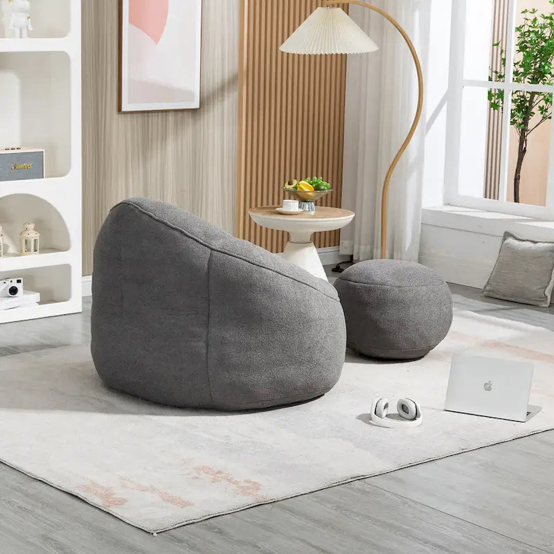 Pouf-fauteuil avec repose-pieds, une place, Gris / Bleu / Beige