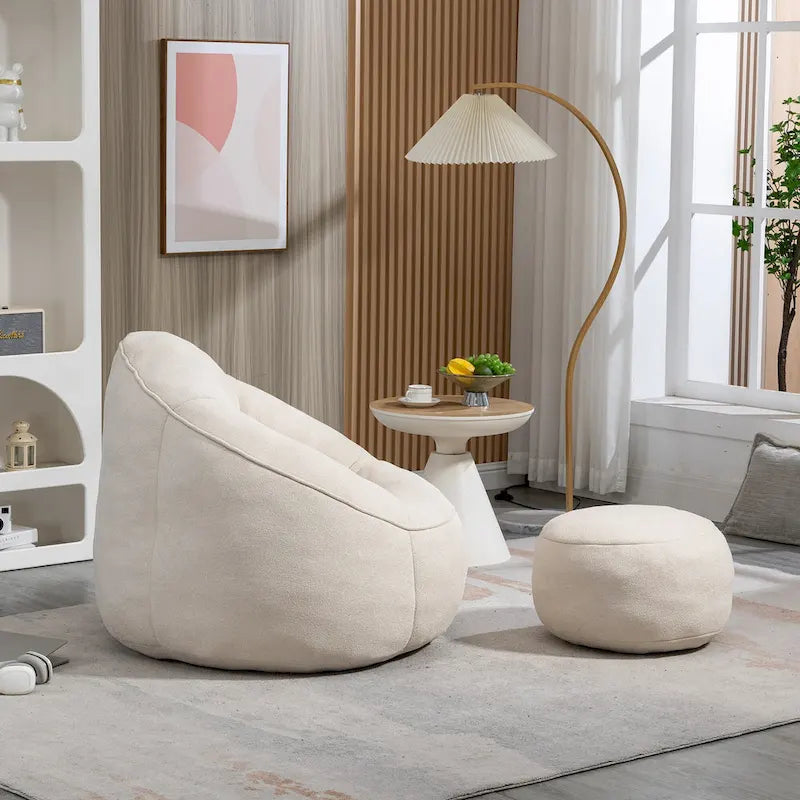 Pouf-fauteuil avec repose-pieds, une place, Gris / Bleu / Beige
