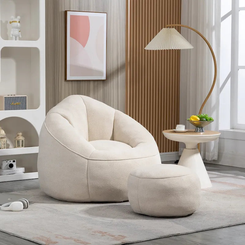 Pouf-fauteuil avec repose-pieds, une place, Gris / Bleu / Beige