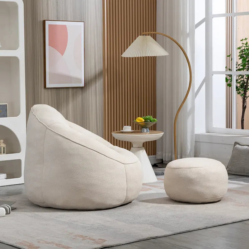 Pouf-fauteuil avec repose-pieds, une place, Gris / Bleu / Beige
