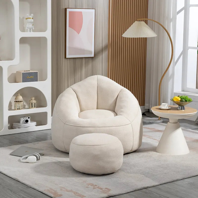 Pouf-fauteuil avec repose-pieds, une place, Gris / Bleu / Beige
