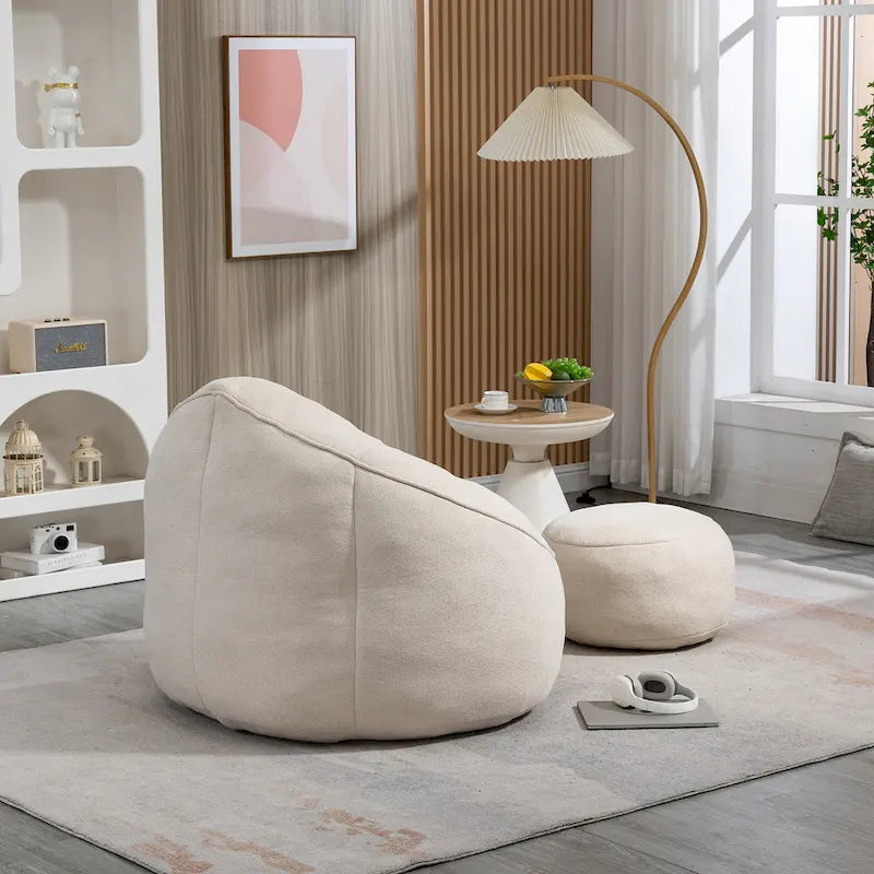 Pouf-fauteuil avec repose-pieds, une place, Gris / Bleu / Beige