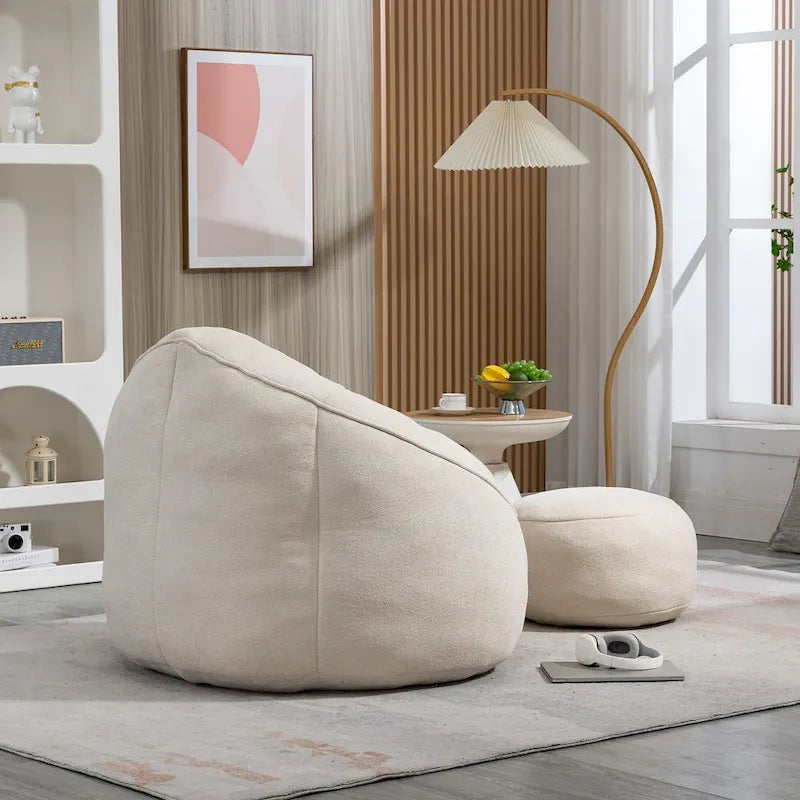 Pouf-fauteuil avec repose-pieds, une place, Gris / Bleu / Beige