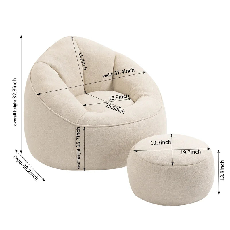 Pouf-fauteuil avec repose-pieds, une place, Gris / Bleu / Beige