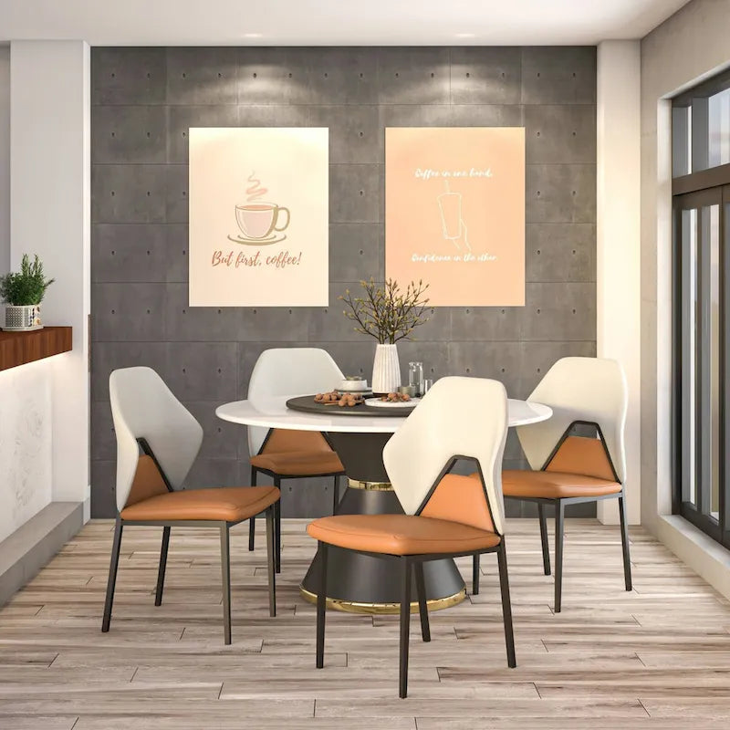 Chaise de salle à manger en cuir synthétique – Marron/Gris/Gris bleu/Bleu vert/Blanc, pieds en fer, à l'unité