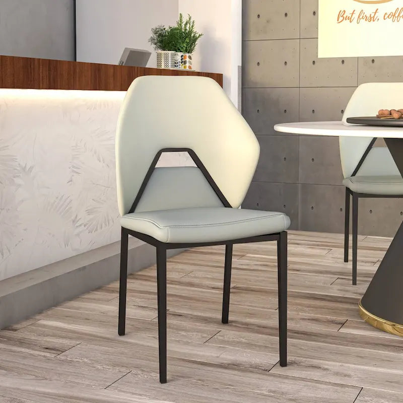 Chaise de salle à manger en cuir synthétique – Marron/Gris/Gris bleu/Bleu vert/Blanc, pieds en fer, à l'unité