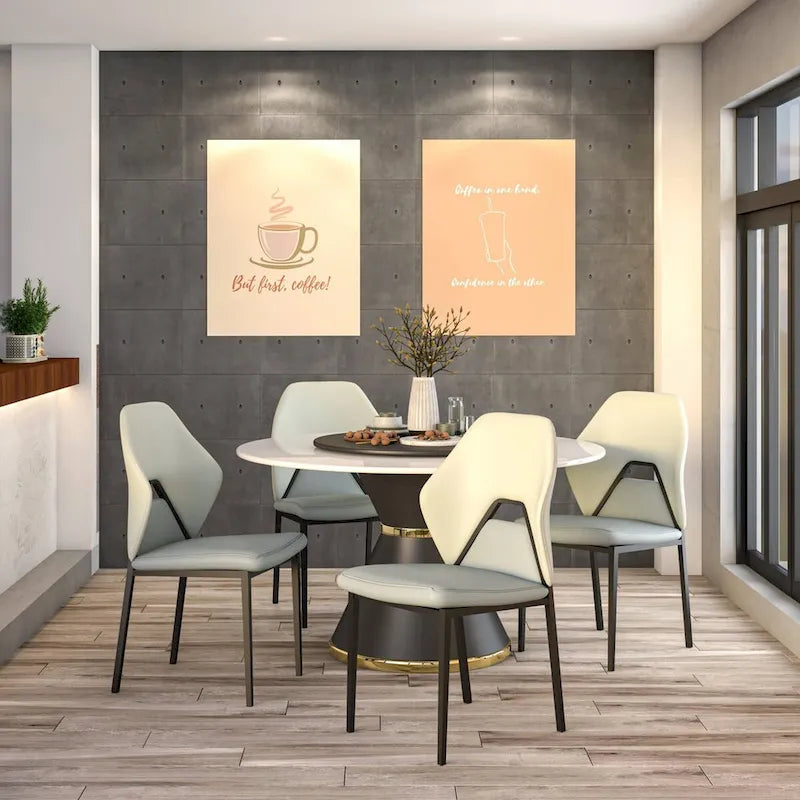 Chaise de salle à manger en cuir synthétique – Marron/Gris/Gris bleu/Bleu vert/Blanc, pieds en fer, à l'unité