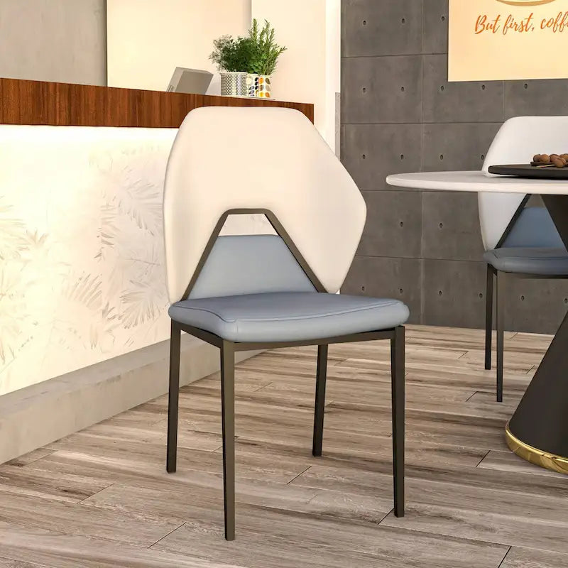 Chaise de salle à manger en cuir synthétique – Marron/Gris/Gris bleu/Bleu vert/Blanc, pieds en fer, à l'unité