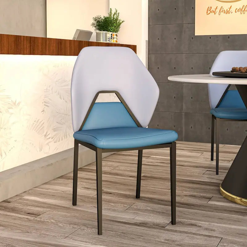Chaise de salle à manger en cuir synthétique – Marron/Gris/Gris bleu/Bleu vert/Blanc, pieds en fer, à l'unité