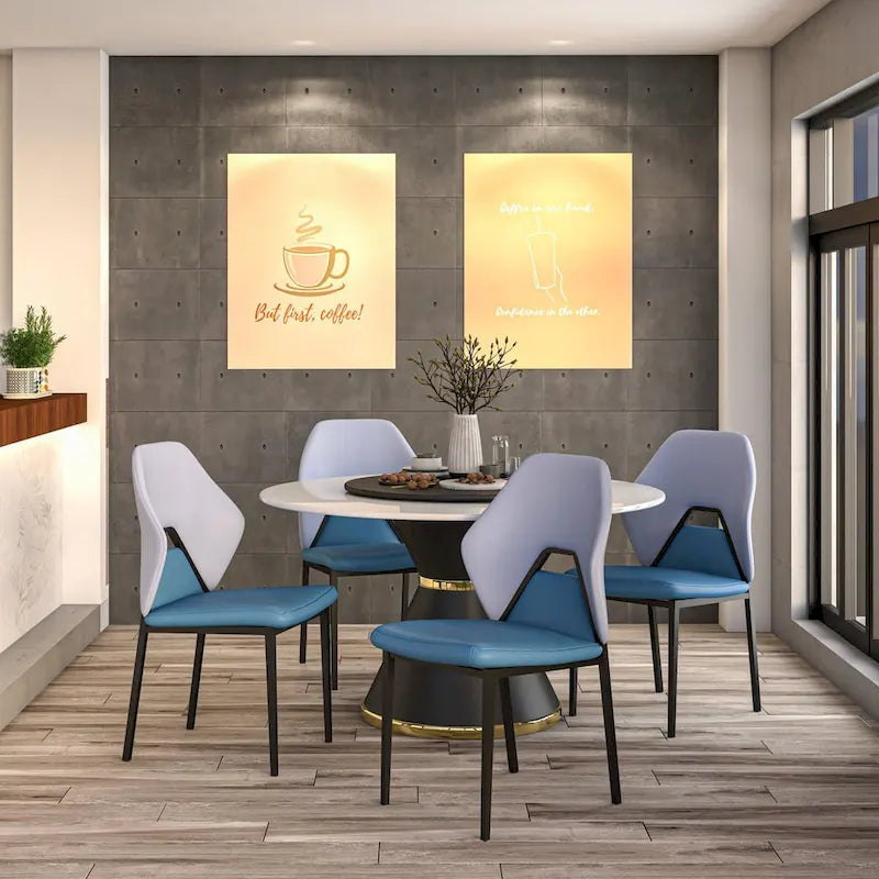 Chaise de salle à manger en cuir synthétique – Marron/Gris/Gris bleu/Bleu vert/Blanc, pieds en fer, à l'unité