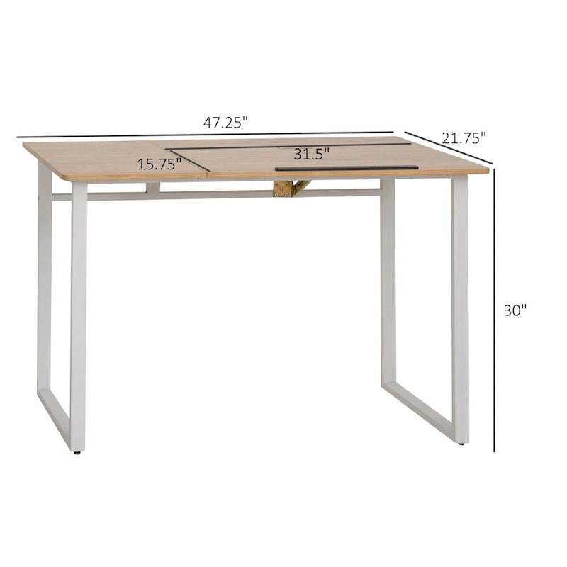 Bureau de dessin à plateau inclinable réglable jaune et blanc, monoposte