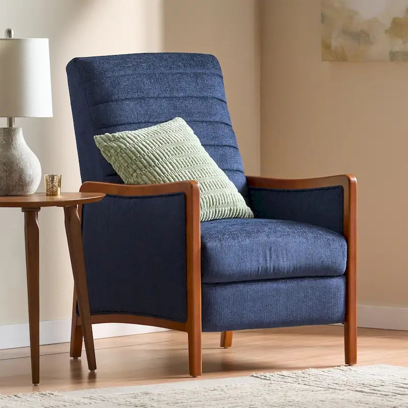 Fauteuil inclinable à bascule en tissu bleu/beige, une place