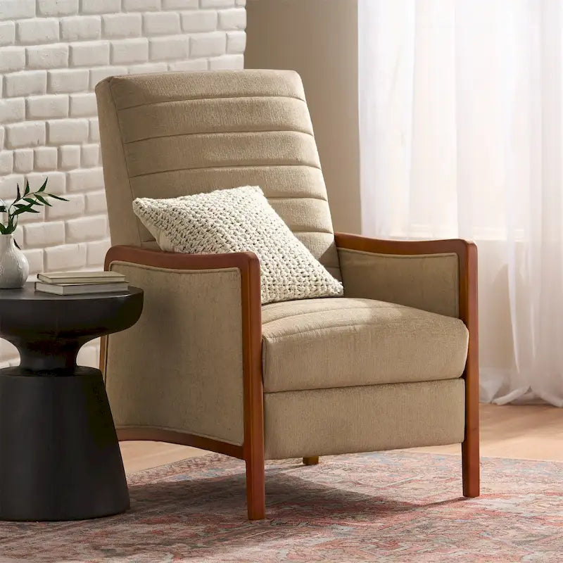 Fauteuil inclinable à bascule en tissu bleu/beige, une place