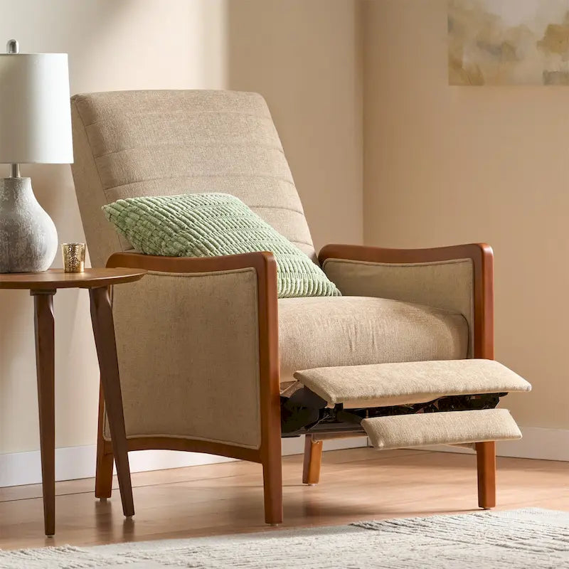 Fauteuil inclinable à bascule en tissu bleu/beige, une place