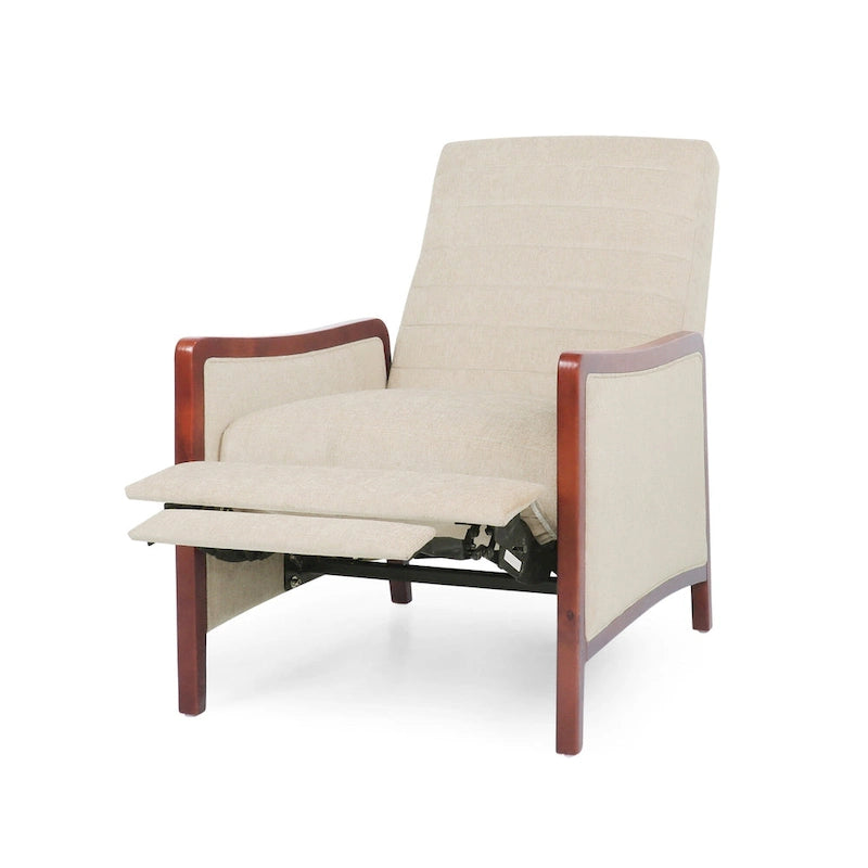 Fauteuil inclinable à bascule en tissu bleu/beige, une place