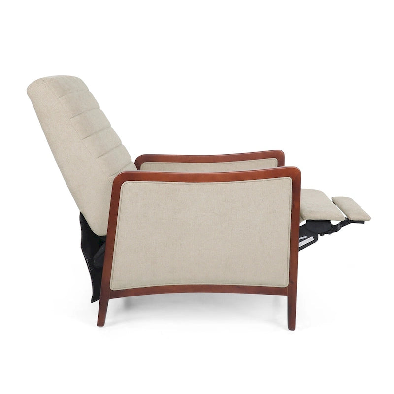 Fauteuil inclinable à bascule en tissu bleu/beige, une place