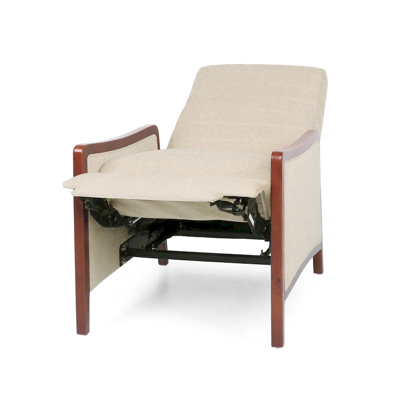 Fauteuil inclinable à bascule en tissu bleu/beige, une place