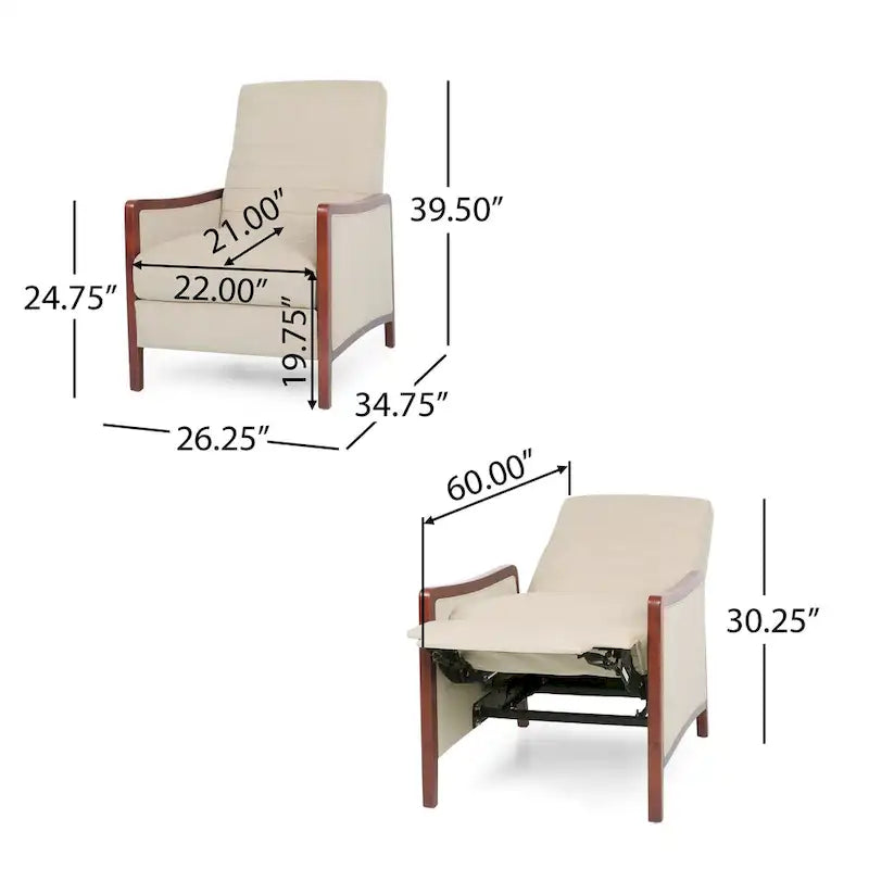 Fauteuil inclinable à bascule en tissu bleu/beige, une place