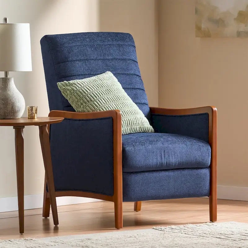 Fauteuil inclinable à bascule en tissu bleu/beige, une place