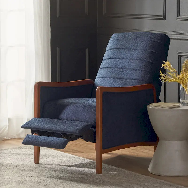 Fauteuil inclinable à bascule en tissu bleu/beige, une place