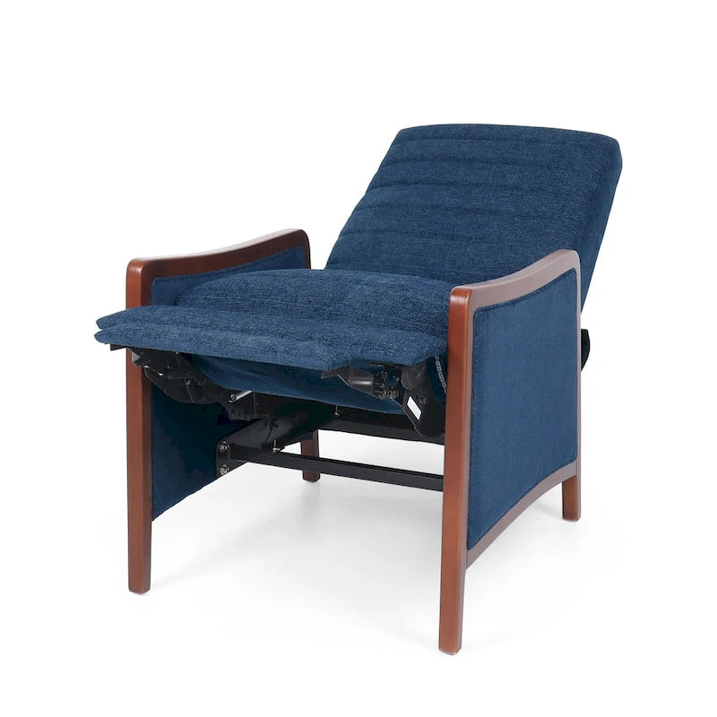 Fauteuil inclinable à bascule en tissu bleu/beige, une place