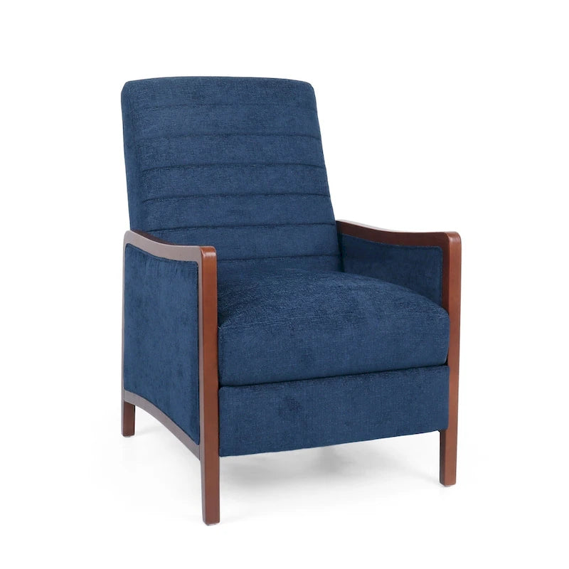 Fauteuil inclinable à bascule en tissu bleu/beige, une place