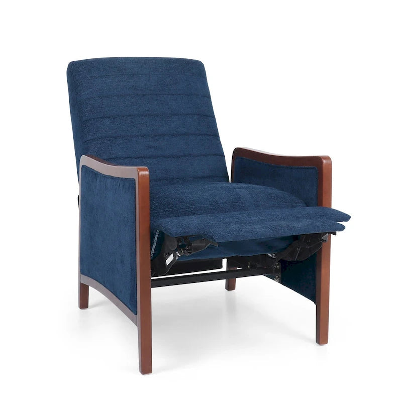 Fauteuil inclinable à bascule en tissu bleu/beige, une place