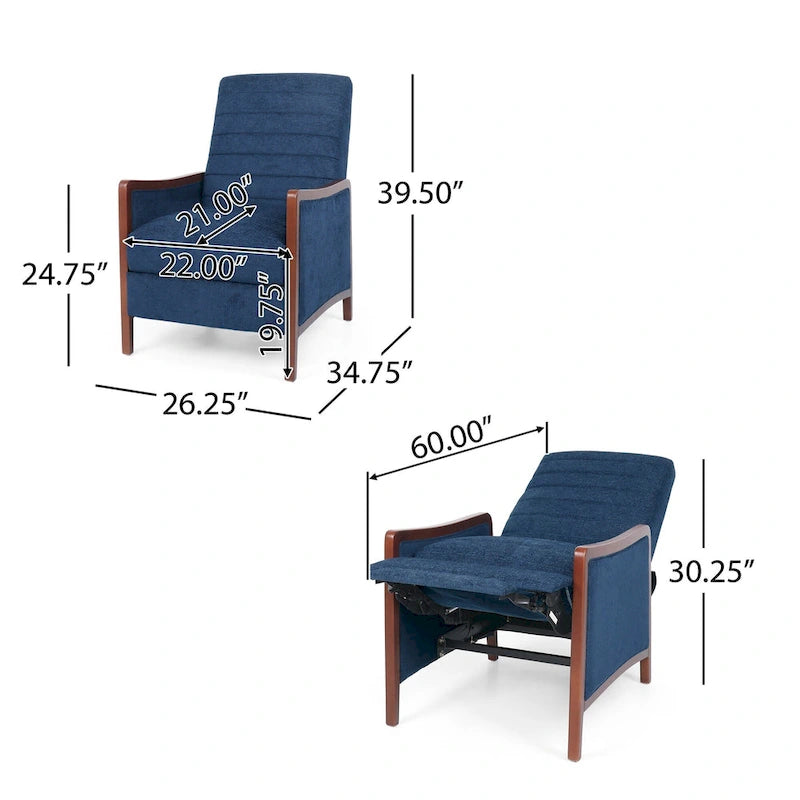 Fauteuil inclinable à bascule en tissu bleu/beige, une place