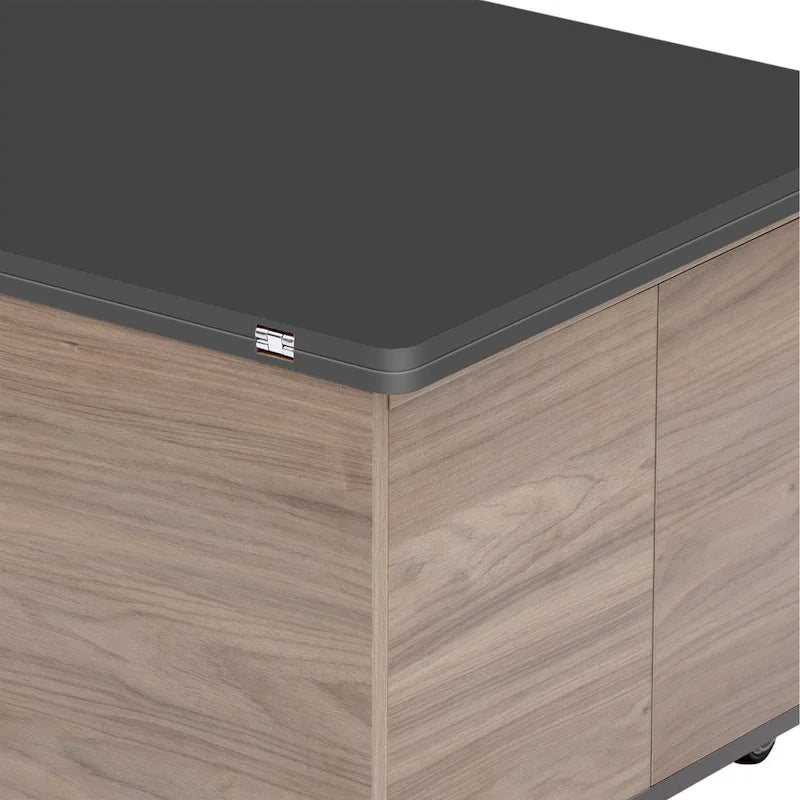 Table basse relevable marron/blanc avec rangement, pour 1 à 2 utilisateurs