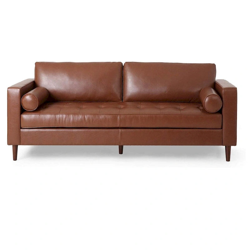 Canapé 3 places en similicuir PU moderne marron clair avec pieds en bois