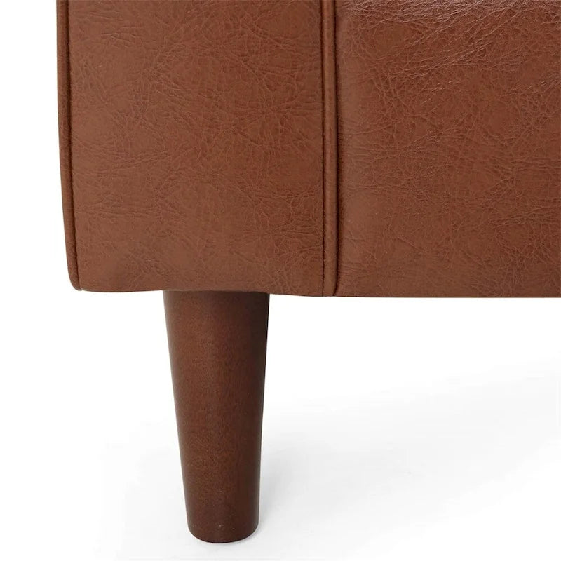Canapé 3 places en similicuir PU moderne marron clair avec pieds en bois