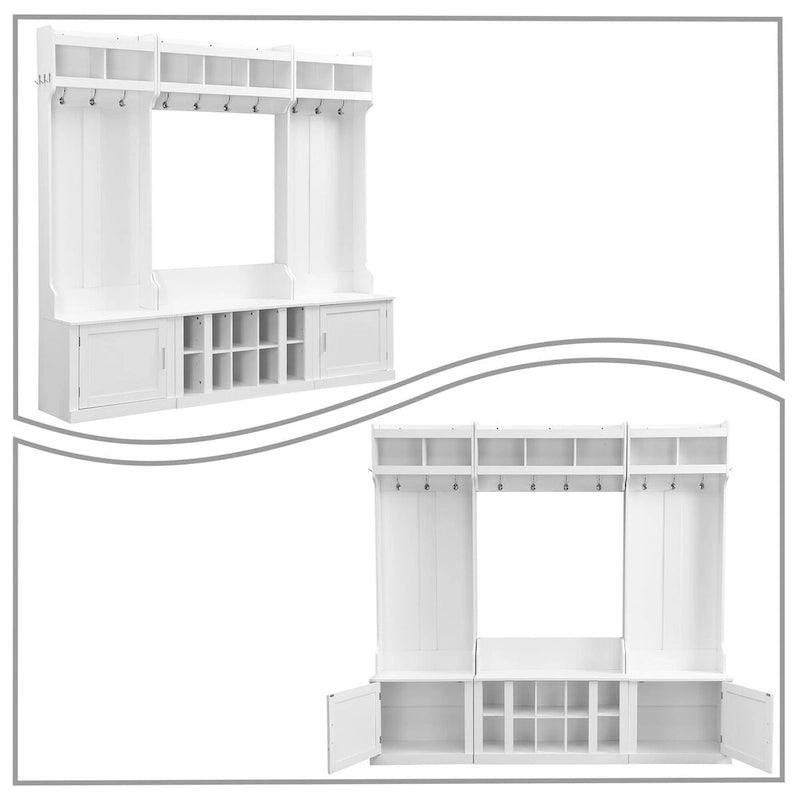 Porte-manteau minimaliste blanc/noir avec crochets, placards et banc, pour 1 à 2 utilisateurs